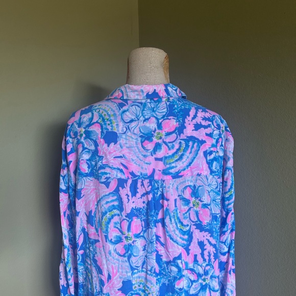 Lilly Pulitzer Blue Pink  Floral Tunic Cover Up Dress Sz XL - Picture 5 of 13